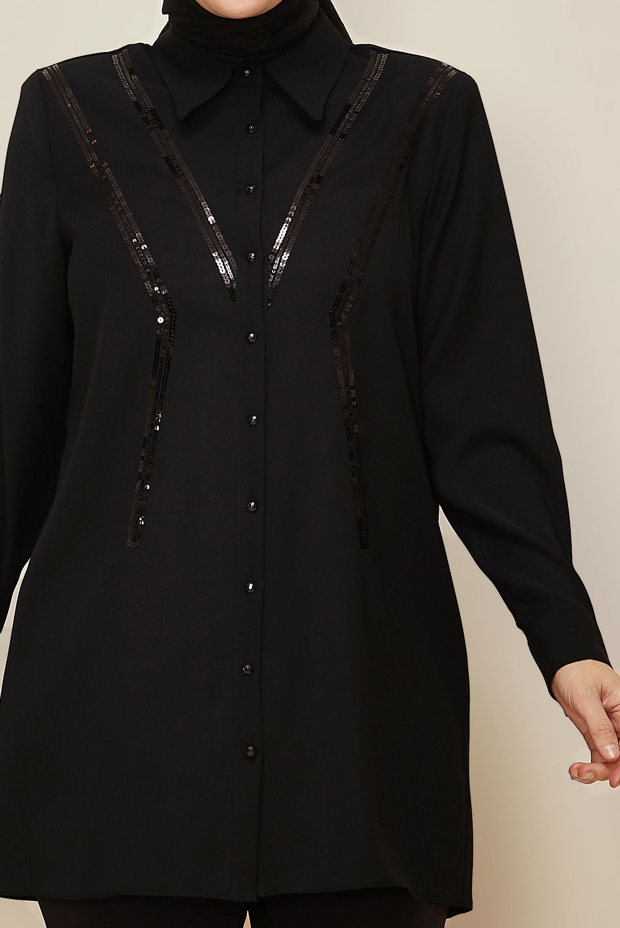 Vêtements hijab NOIR TUNIQUE DÉTAILLÉE À PAILLETTES 20894