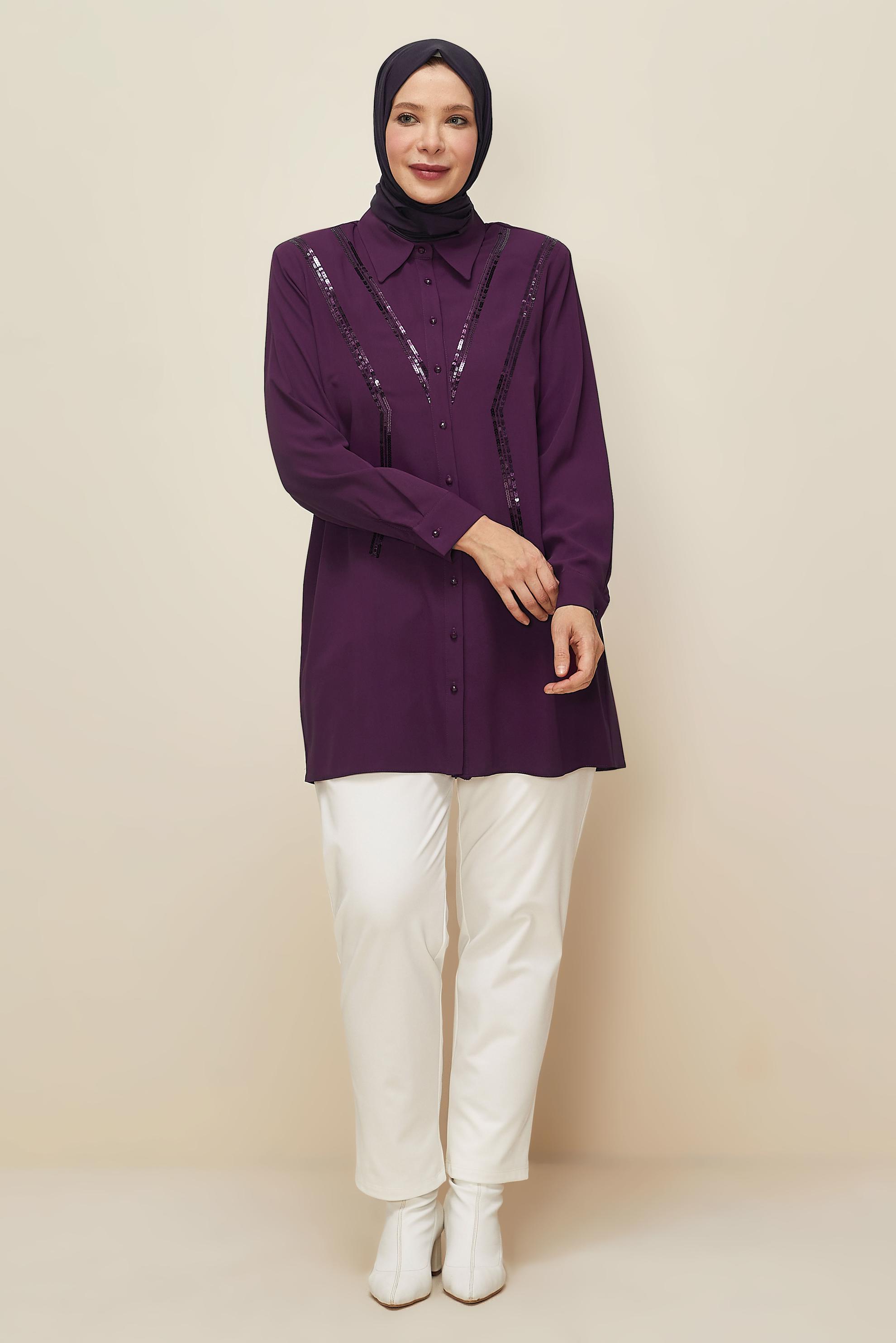 Vêtements hijab PRUNE TUNIQUE DÉTAILLÉE À PAILLETTES 20894