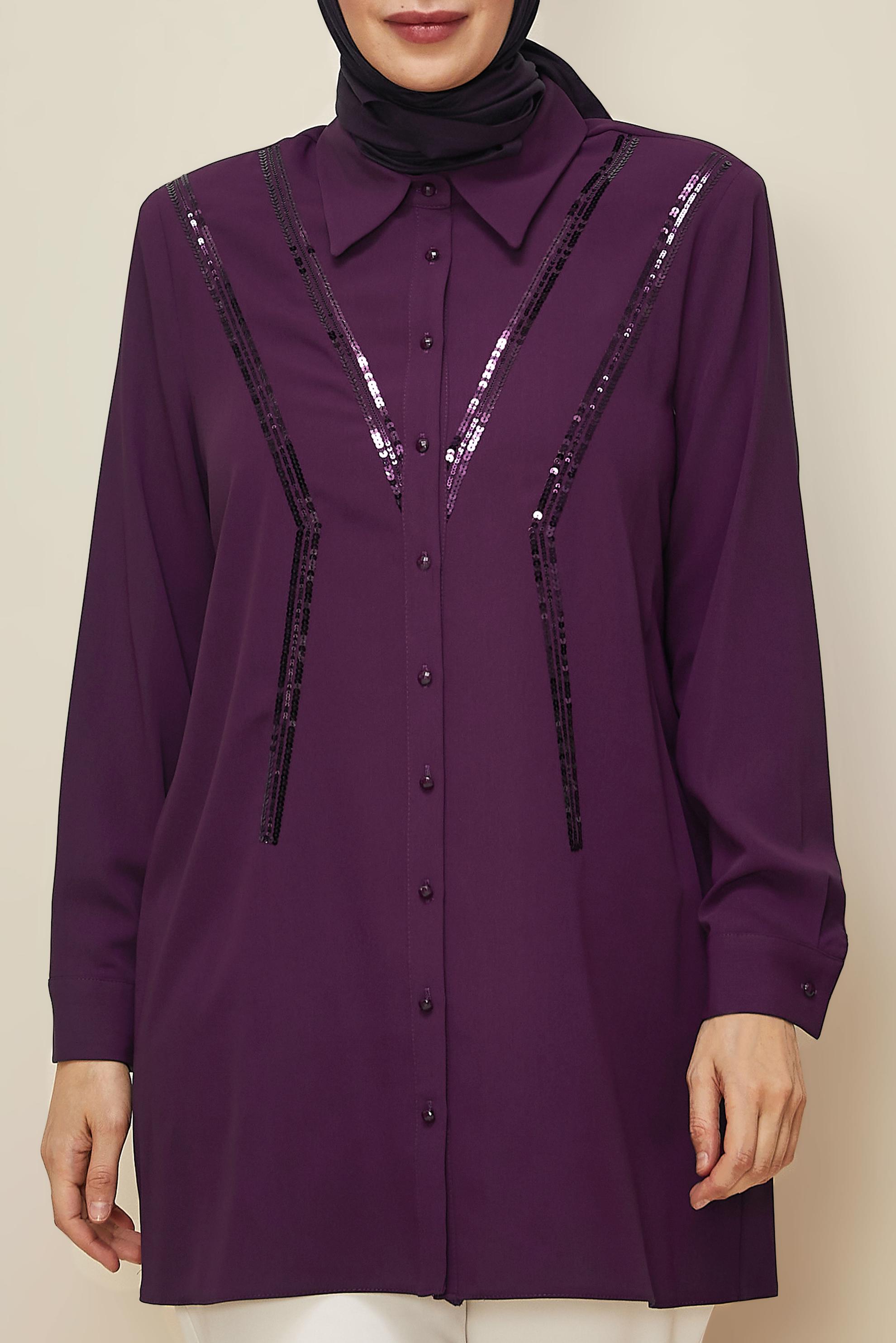 Vêtements hijab PRUNE TUNIQUE DÉTAILLÉE À PAILLETTES 20894