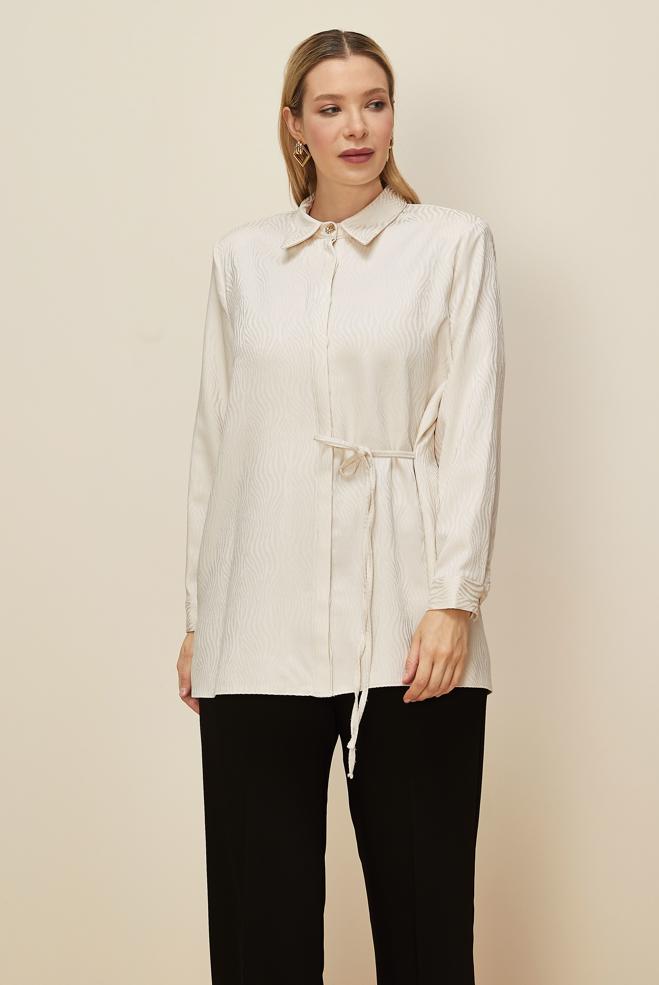 Hijab clothing ECRU SIDE TIE TUNIC 20904 - ALVİNA