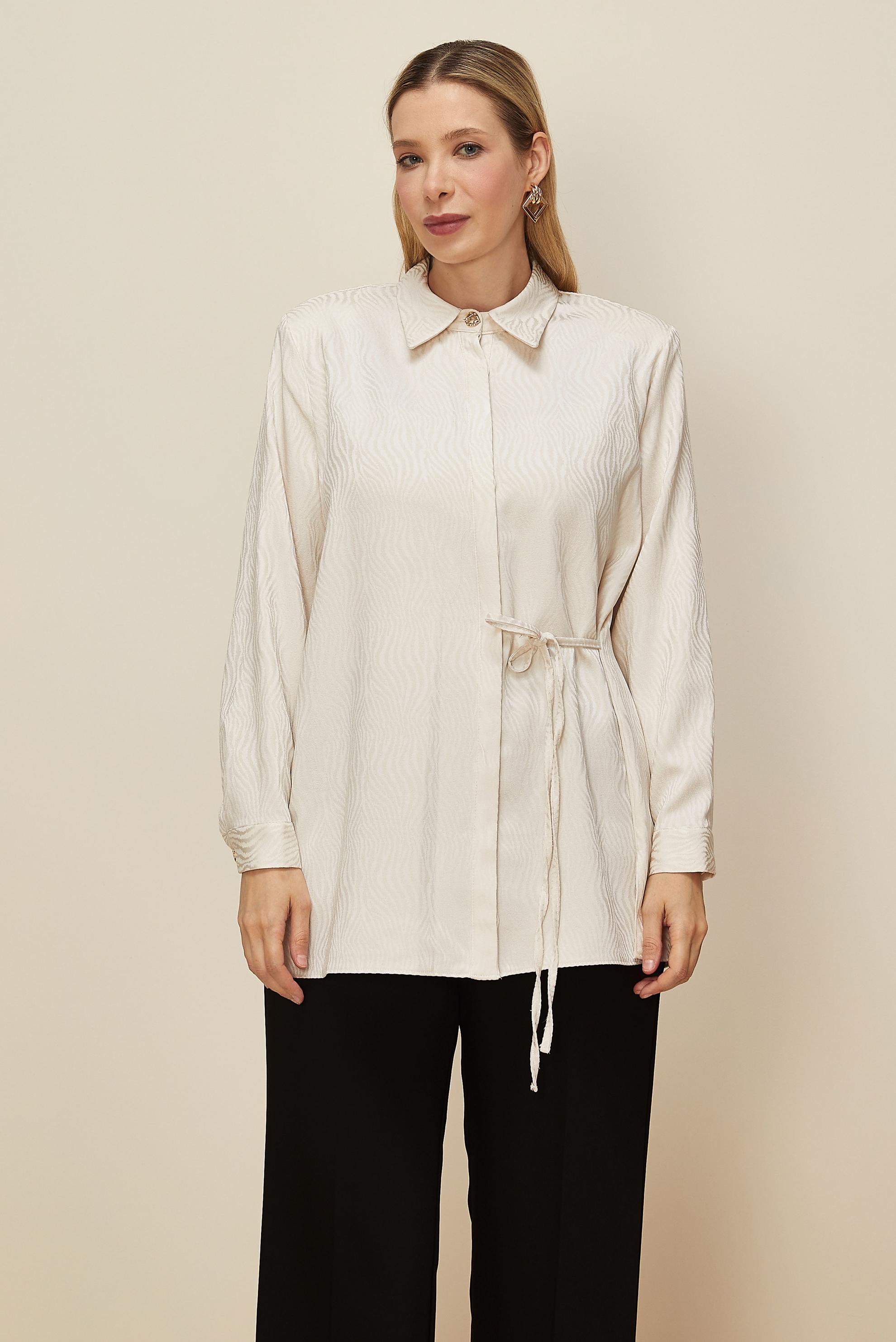 Tesettür giyim EKRU YANDAN BAĞLAMALI TUNİK 20904