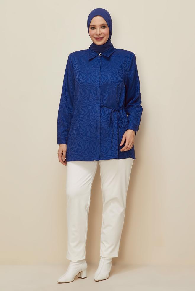 Hijab clothing NAVY BLUE SIDE TIE TUNIC 20904 - ALVİNA