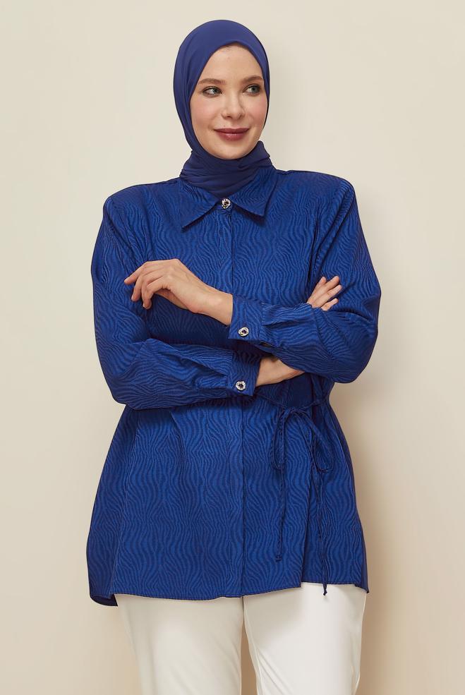 Hijab clothing NAVY BLUE SIDE TIE TUNIC 20904 - ALVİNA
