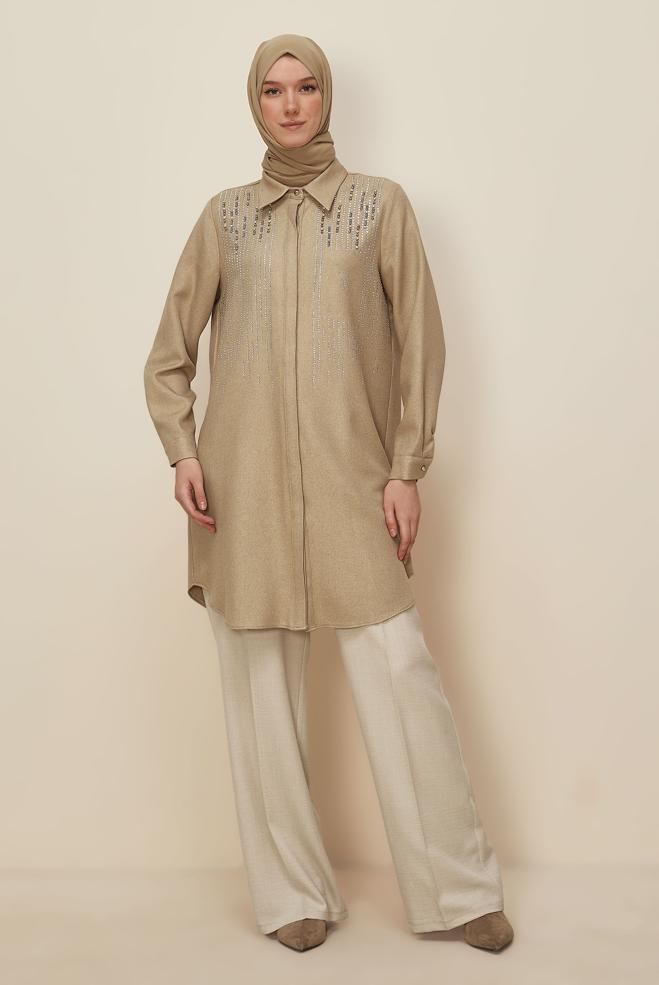 Tesettür giyim BEJ 45047 44115 TUNİK 40-46 TEK 38 - ALVİNA