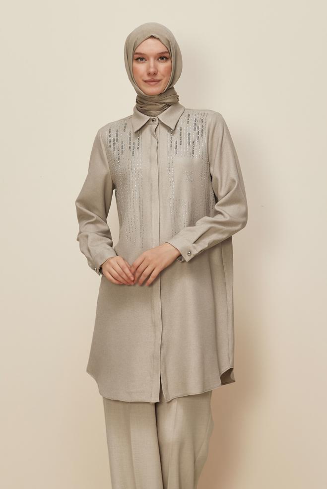 Tesettür giyim BEJ 45047 44115 TUNİK 40-46 TEK 38 - ALVİNA