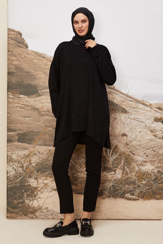 Tesettür giyim SİYAH 45292 AZEL TUNİK 42-48 - ALVİNA