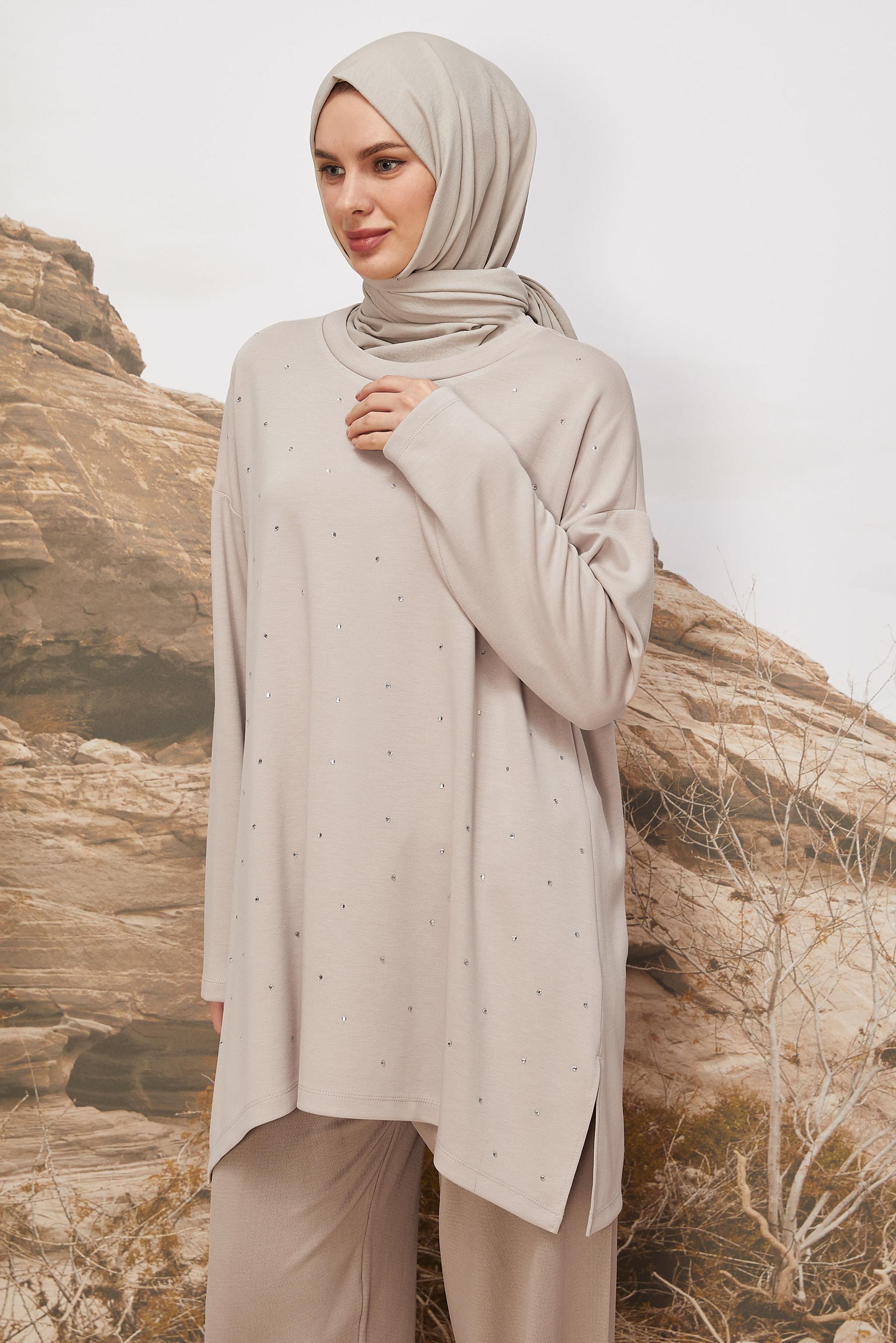 Vêtements hijab ÉCRUE TUNIQUE BRODÉE DE GEMMES 45292