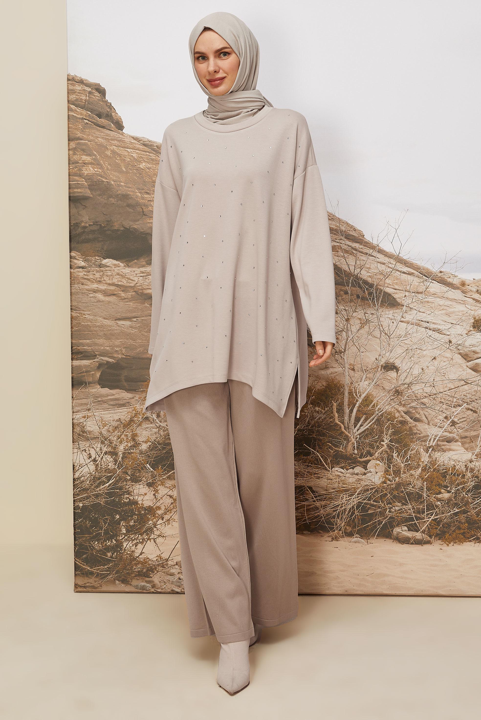 Vêtements hijab ÉCRUE TUNIQUE BRODÉE DE GEMMES 45292