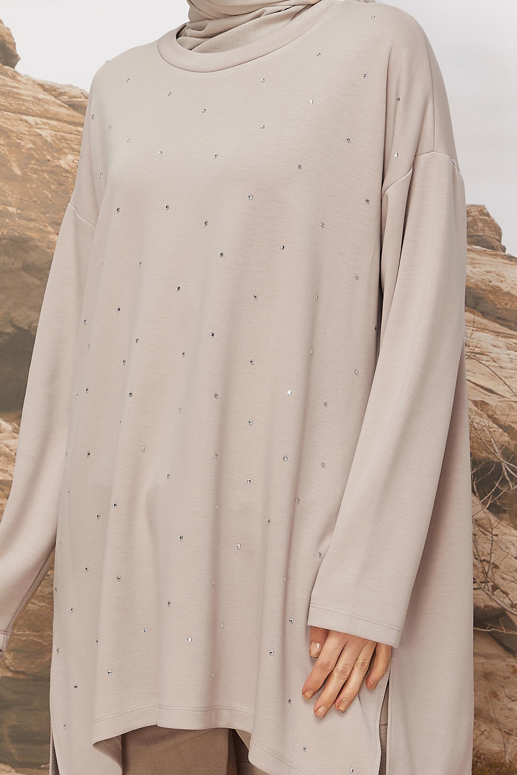 Vêtements hijab ÉCRUE TUNIQUE BRODÉE DE GEMMES 45292