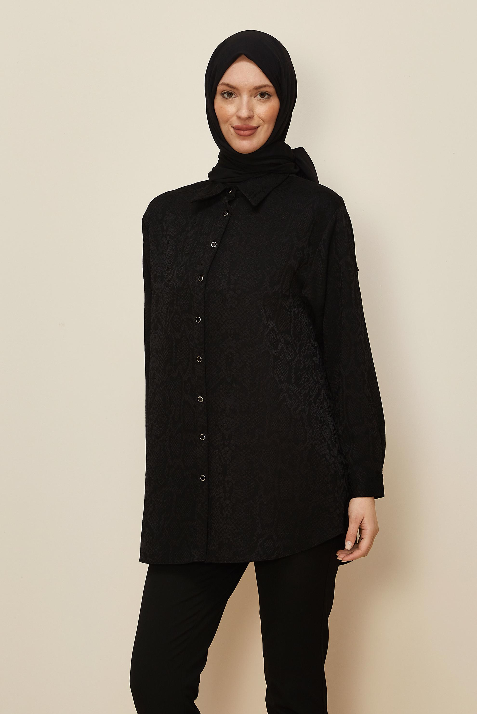 Tesettür giyim SİYAH YILAN DERİSİ DESENLİ JAKAR TUNİK 45783