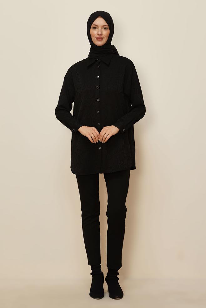 Tesettür giyim SİYAH YILAN DERİSİ DESENLİ JAKAR TUNİK 45783 - ALVİNA