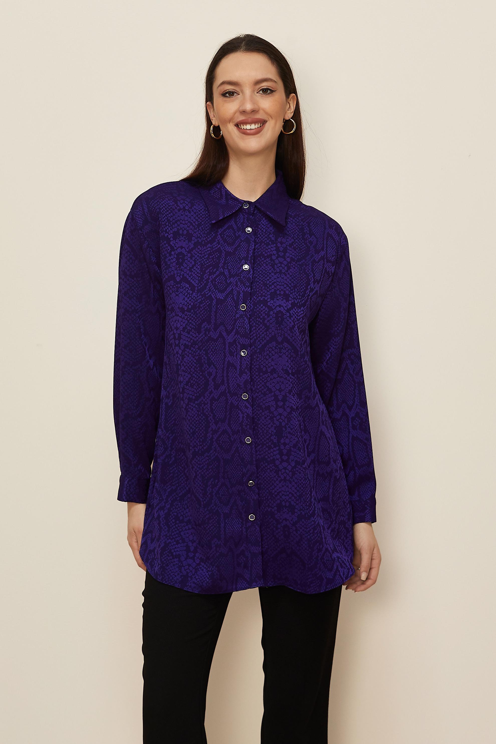 Tesettür giyim MOR YILAN DERİSİ DESENLİ JAKAR TUNİK 45783