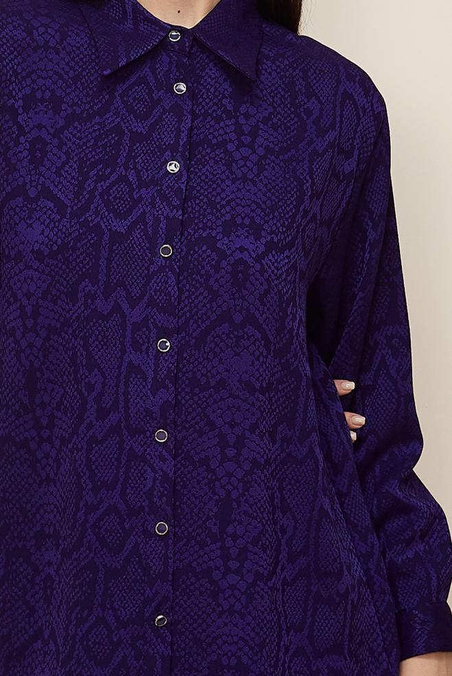 Tesettür giyim MOR YILAN DERİSİ DESENLİ JAKAR TUNİK 45783 - ALVİNA