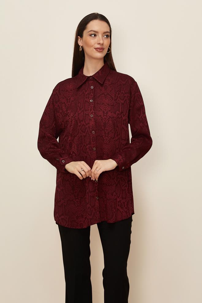 Tesettür giyim BORDO YILAN DERİSİ DESENLİ JAKAR TUNİK 45783 - ALVİNA