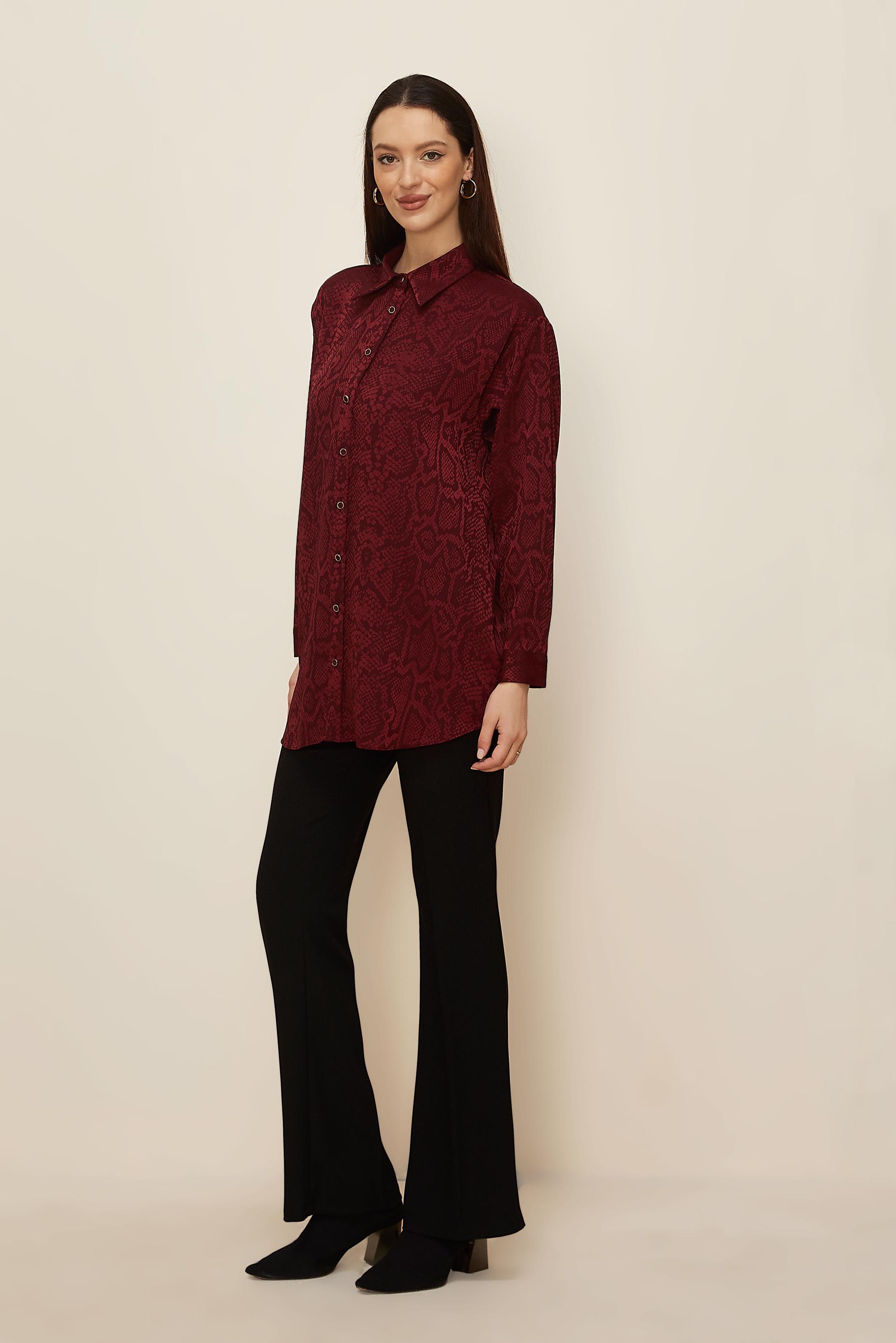 Tesettür giyim BORDO YILAN DERİSİ DESENLİ JAKAR TUNİK 45783