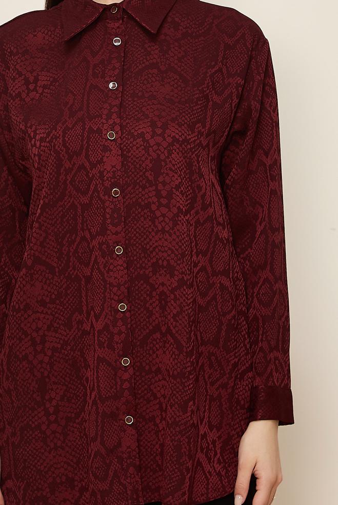 Tesettür giyim BORDO YILAN DERİSİ DESENLİ JAKAR TUNİK 45783 - ALVİNA