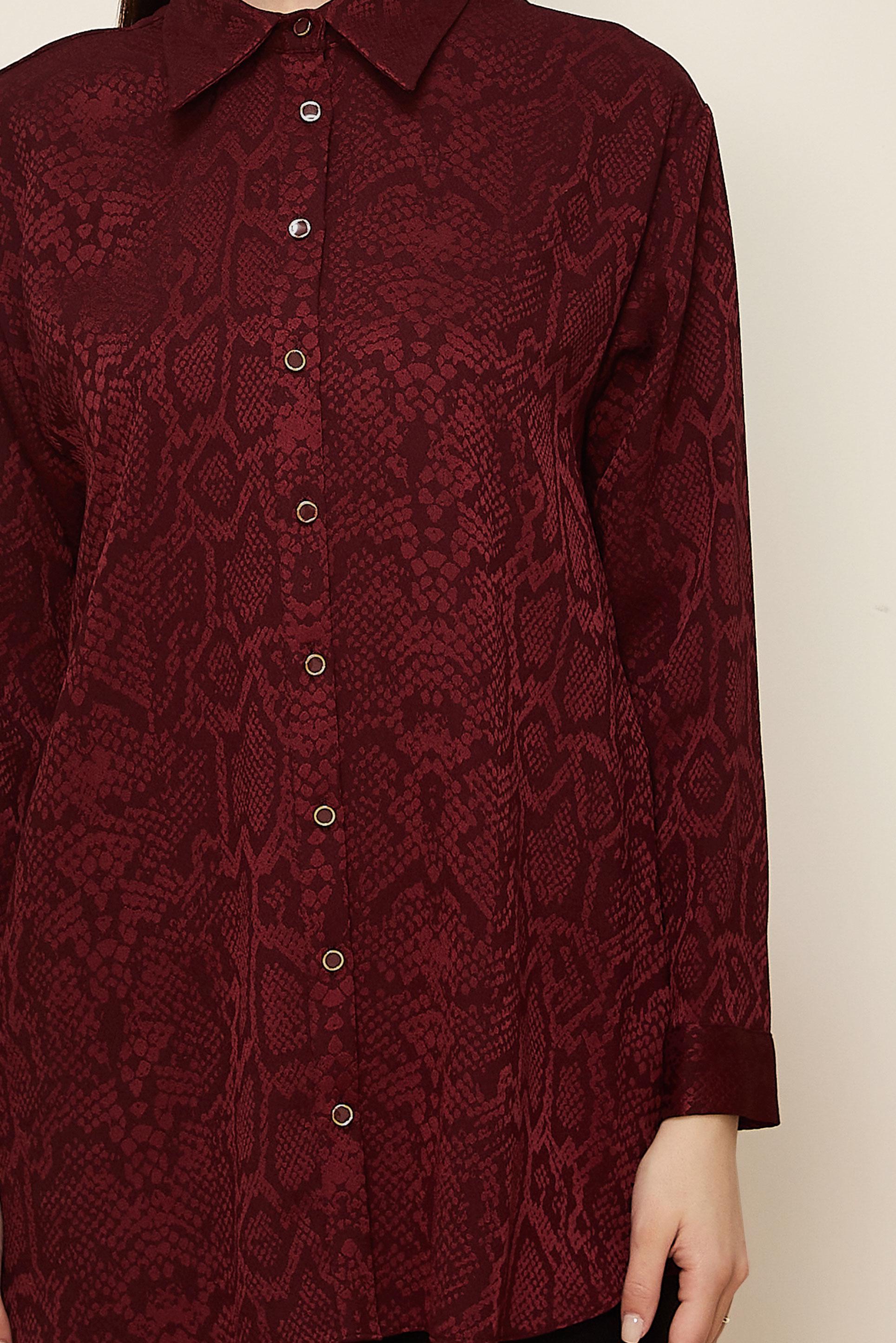 Tesettür giyim BORDO YILAN DERİSİ DESENLİ JAKAR TUNİK 45783