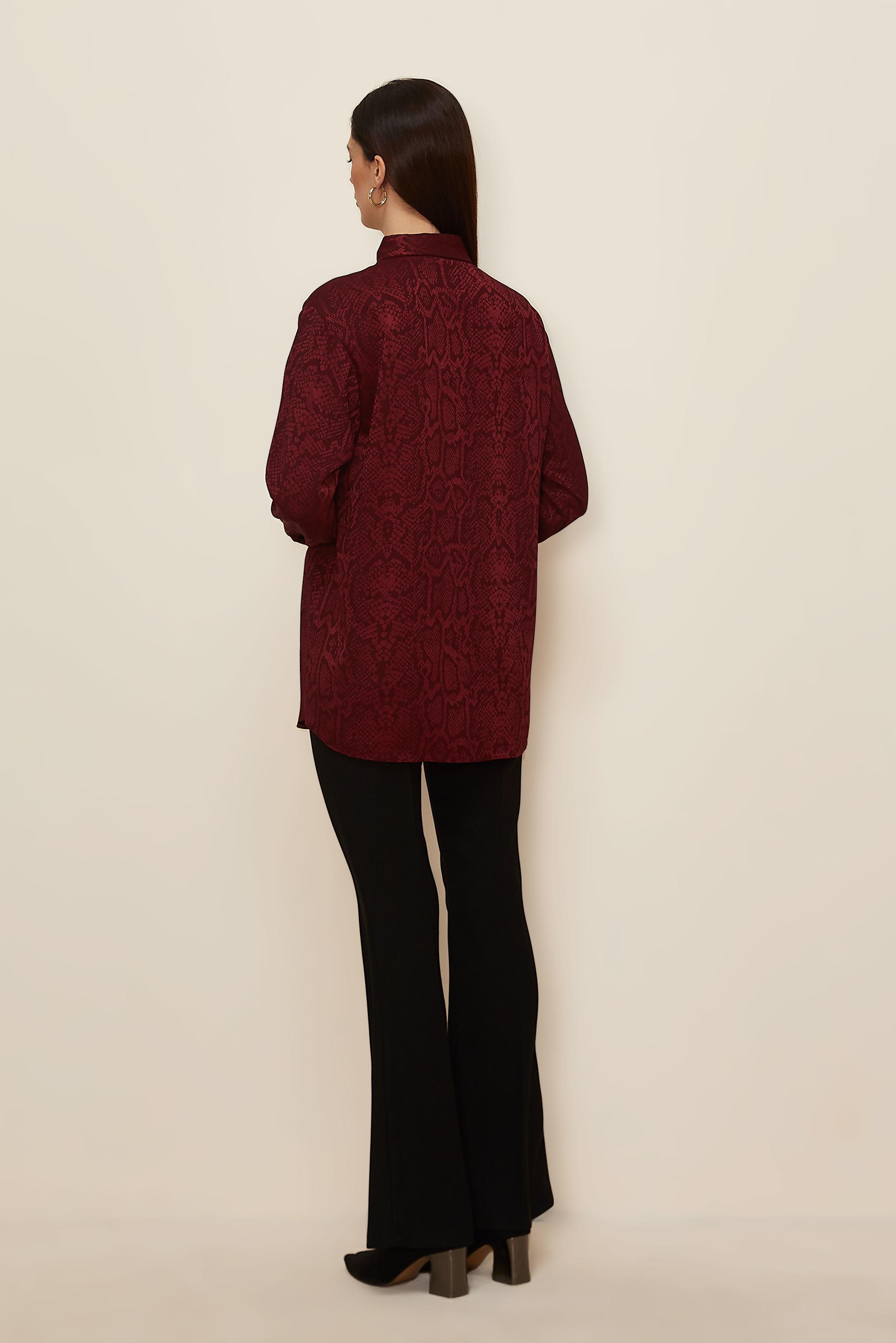Tesettür giyim BORDO YILAN DERİSİ DESENLİ JAKAR TUNİK 45783