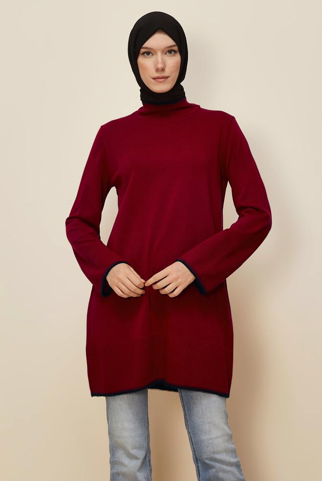 Hijab clothing RED KNITWEAR TUNIC 45800 - ALVİNA