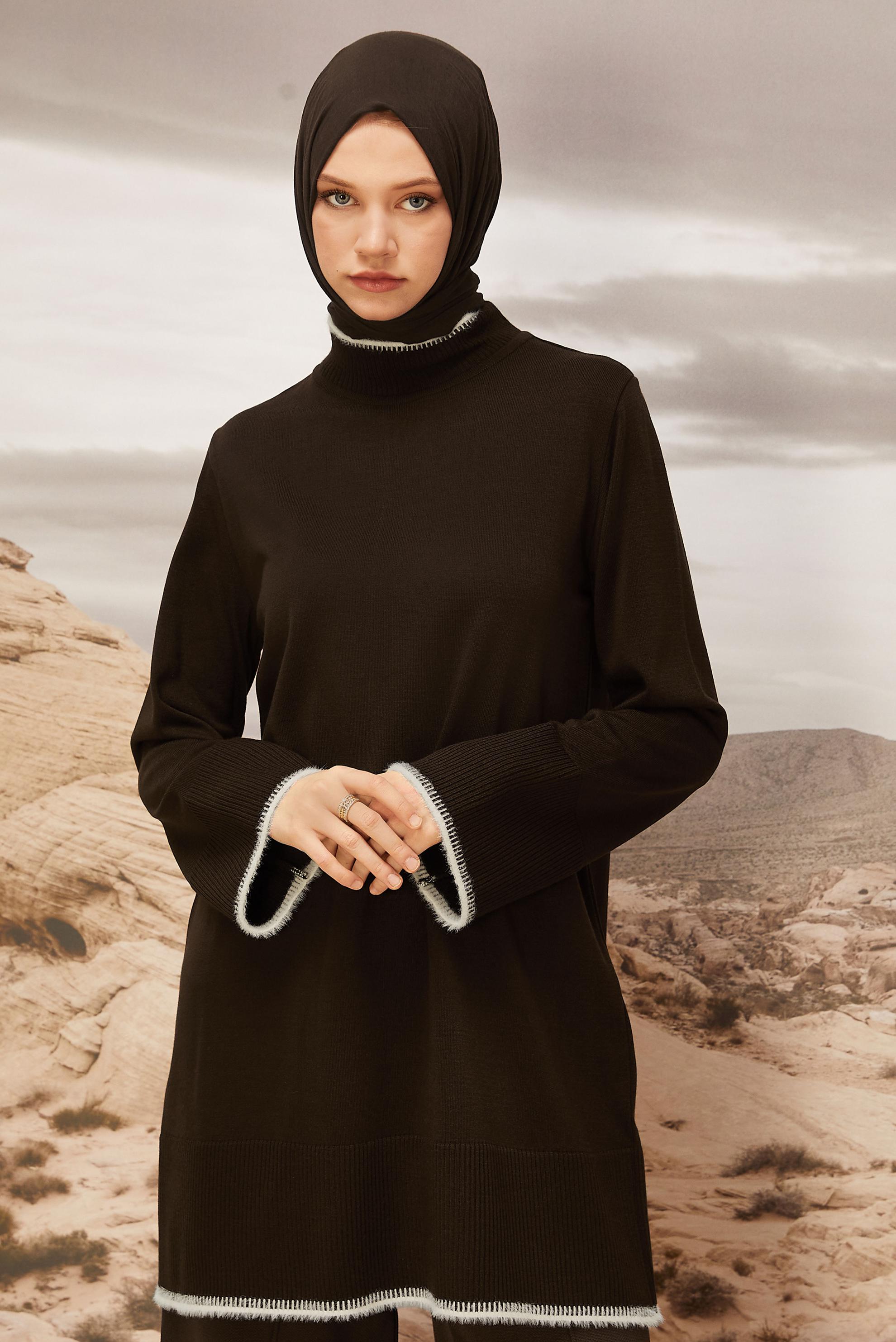 Tesettür giyim KAHVE TRİKO TUNİK 45800