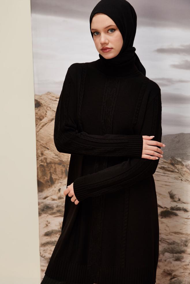 Vêtements hijab NOIR TUNIQUE EN TRICOT À COL ROULÉ 45801 - ALVİNA