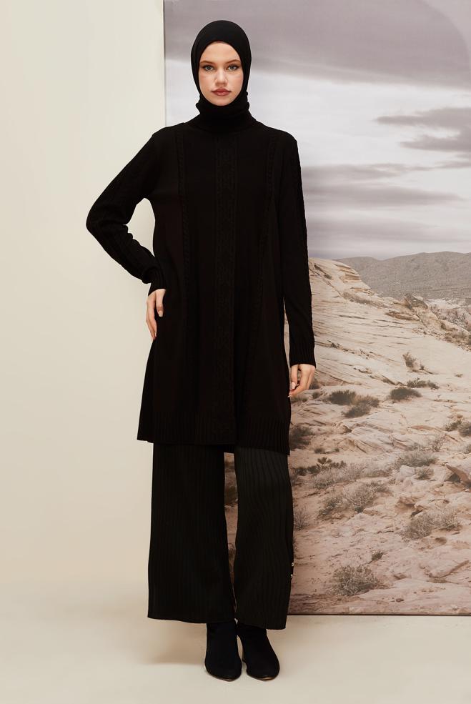 Vêtements hijab NOIR TUNIQUE EN TRICOT À COL ROULÉ 45801 - ALVİNA