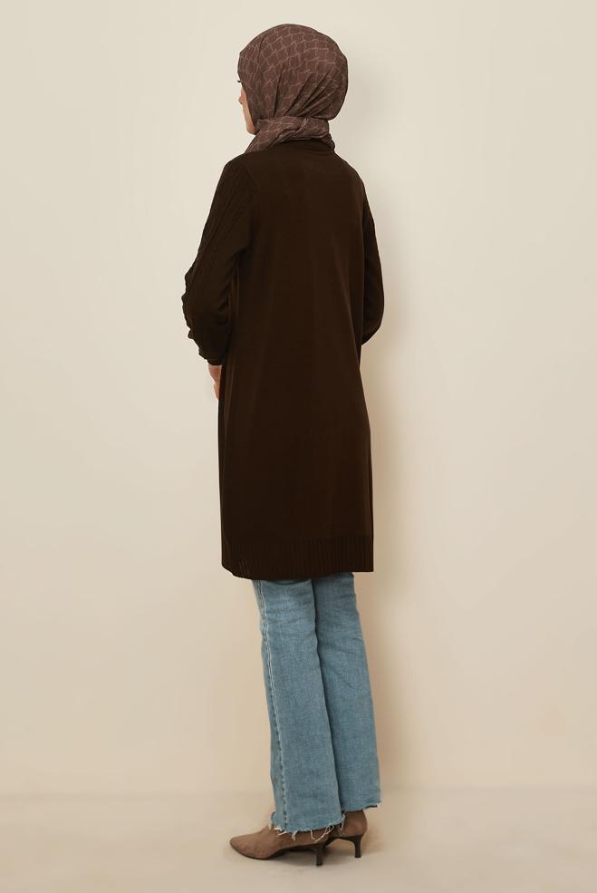 Tesettür giyim KAHVE BOĞAZLI YAKA TRİKO TUNİK 45801 - ALVİNA