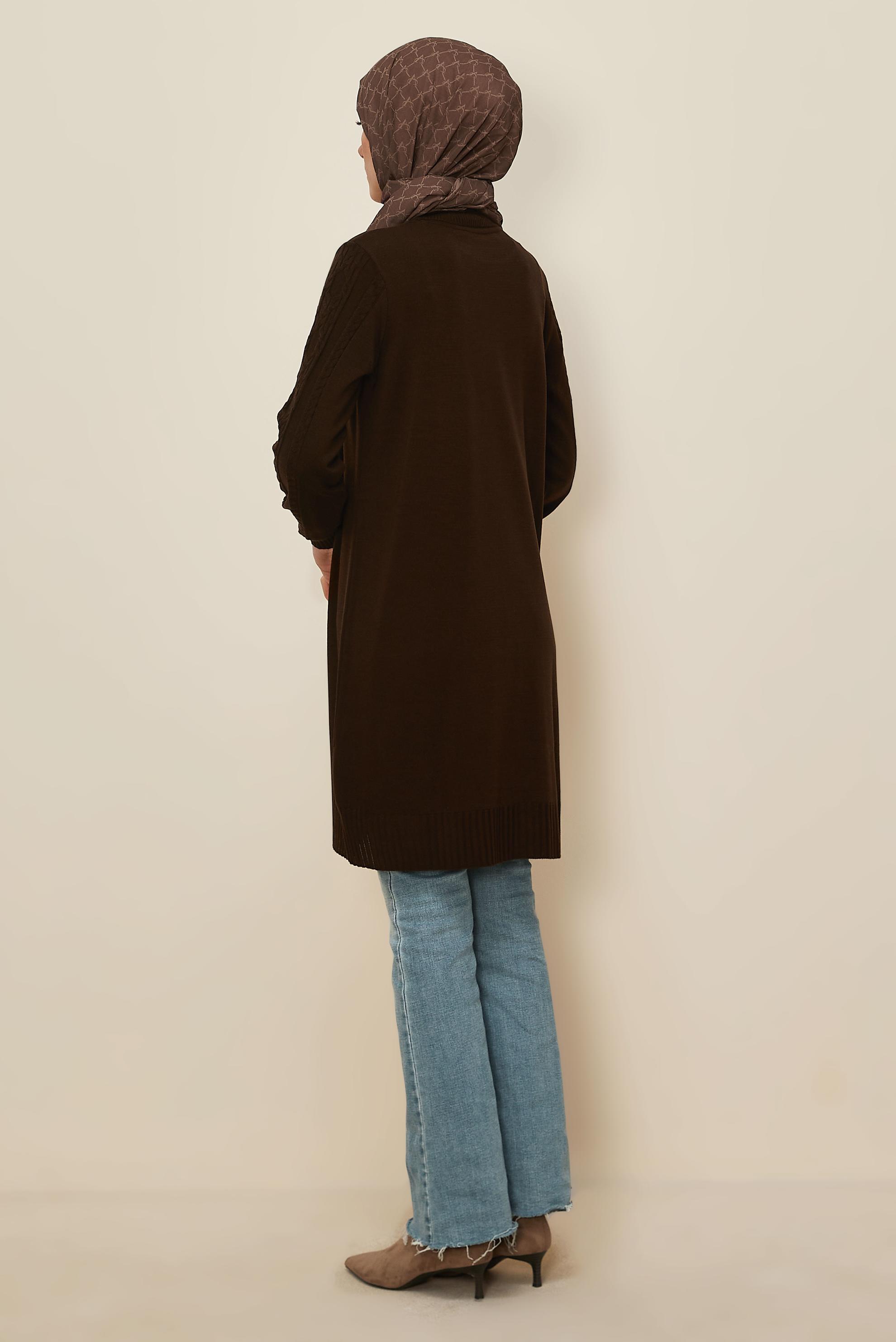Tesettür giyim KAHVE BOĞAZLI YAKA TRİKO TUNİK 45801