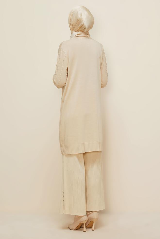 Vêtements hijab BEIGE TUNIQUE EN TRICOT À COL ROULÉ 45801 - ALVİNA