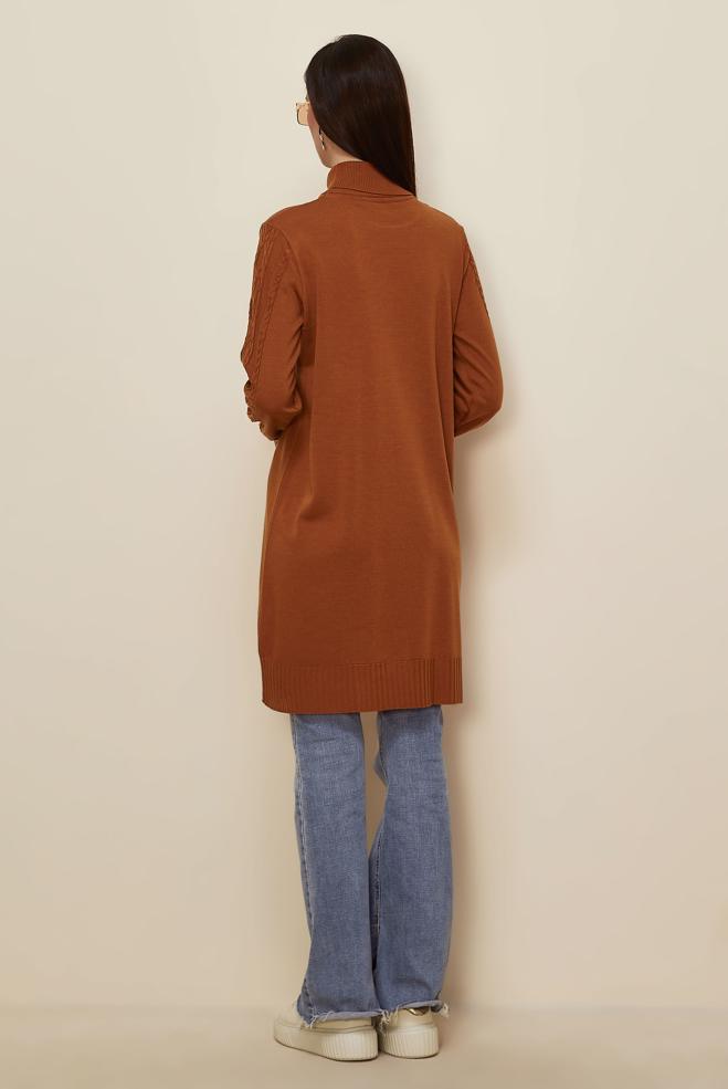 Tesettür giyim TURUNCU BOĞAZLI YAKA TRİKO TUNİK 45801 - ALVİNA