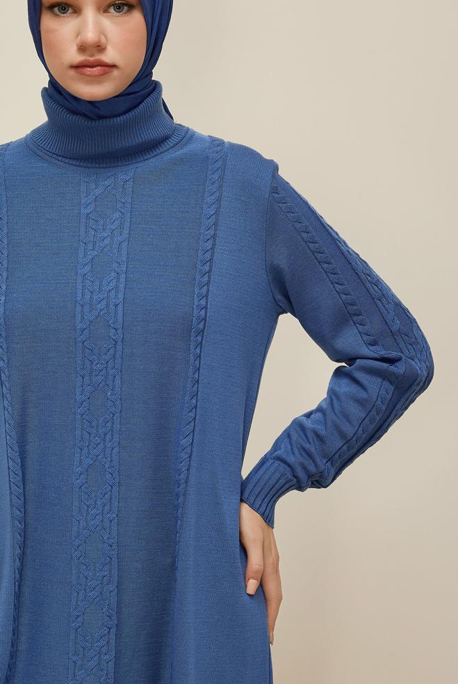 Vêtements hijab BLEU TUNIQUE EN TRICOT À COL ROULÉ 45801 - ALVİNA