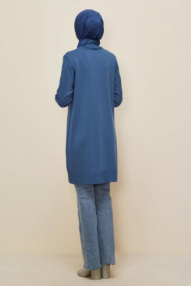 Vêtements hijab BLEU TUNIQUE EN TRICOT À COL ROULÉ 45801 - ALVİNA
