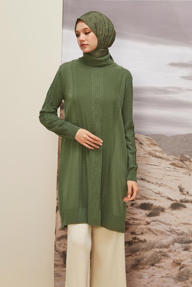Vêtements hijab VERT TUNIQUE EN TRICOT À COL ROULÉ 45801 - ALVİNA