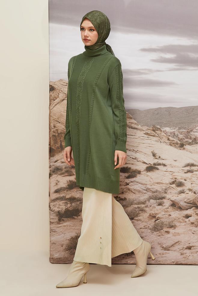Vêtements hijab VERT TUNIQUE EN TRICOT À COL ROULÉ 45801 - ALVİNA