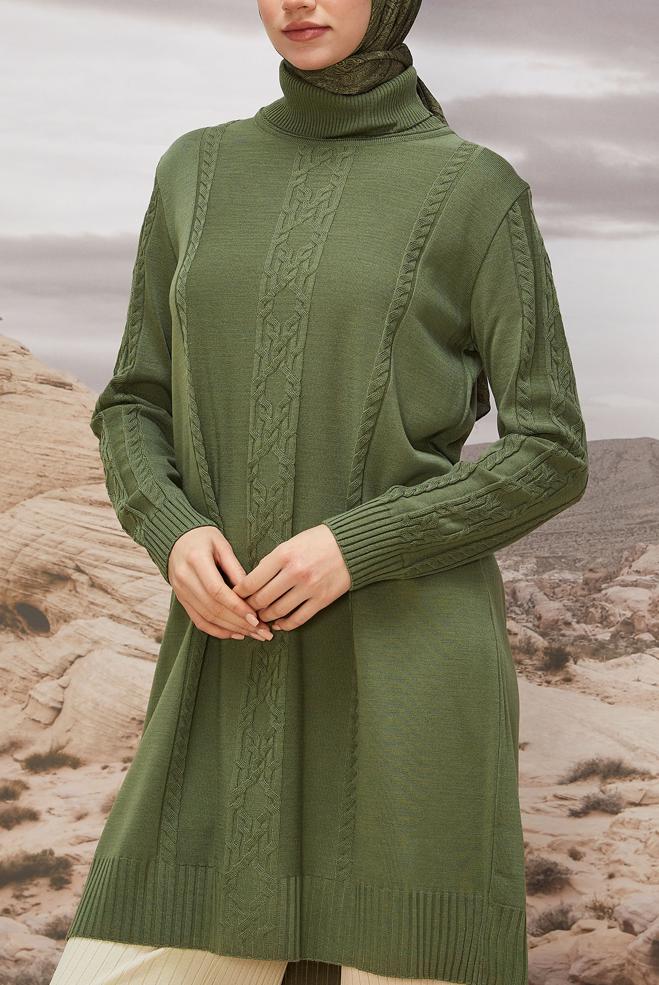 Vêtements hijab VERT TUNIQUE EN TRICOT À COL ROULÉ 45801 - ALVİNA