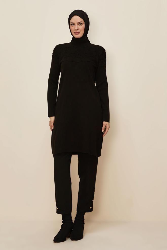 Hijab clothing BLACK KNITWEAR TUNIC 45802 - ALVİNA