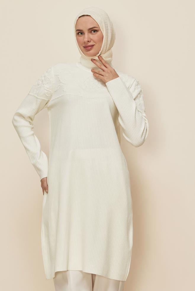 Hijab clothing WHITE KNITWEAR TUNIC 45802 - ALVİNA