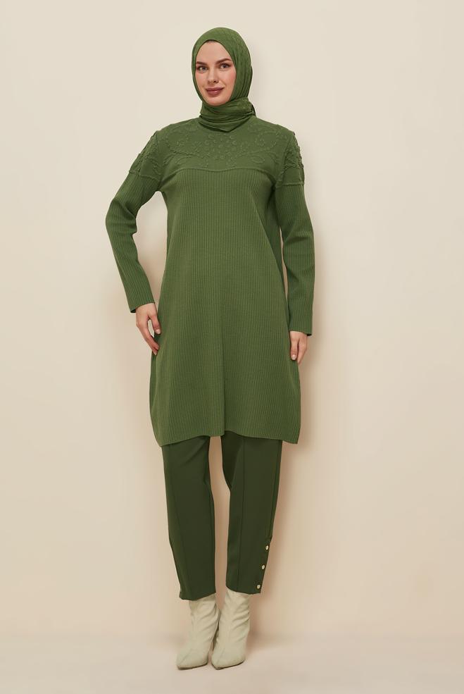 Hijab clothing GREEN KNITWEAR TUNIC 45802 - ALVİNA