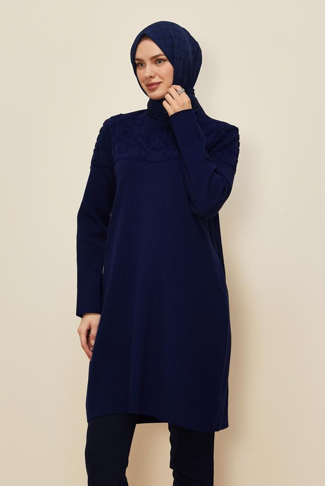 Hijab clothing NAVY BLUE KNITWEAR TUNIC 45802 - ALVİNA