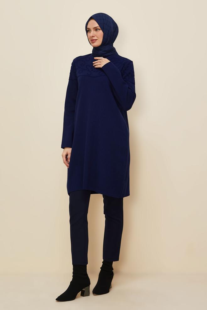 Hijab clothing NAVY BLUE KNITWEAR TUNIC 45802 - ALVİNA