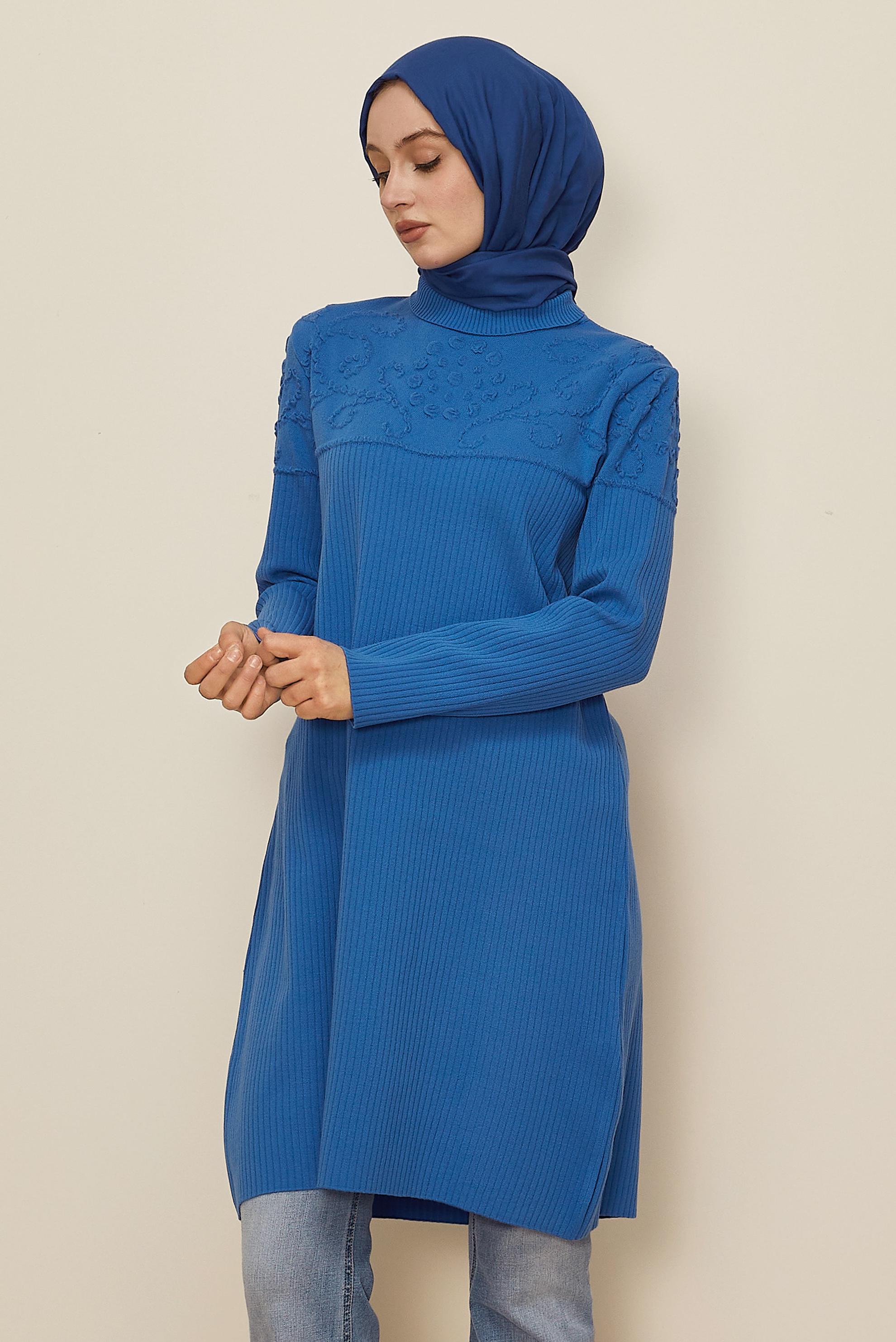 Tesettür giyim MAVİ TRİKO TUNİK 45802