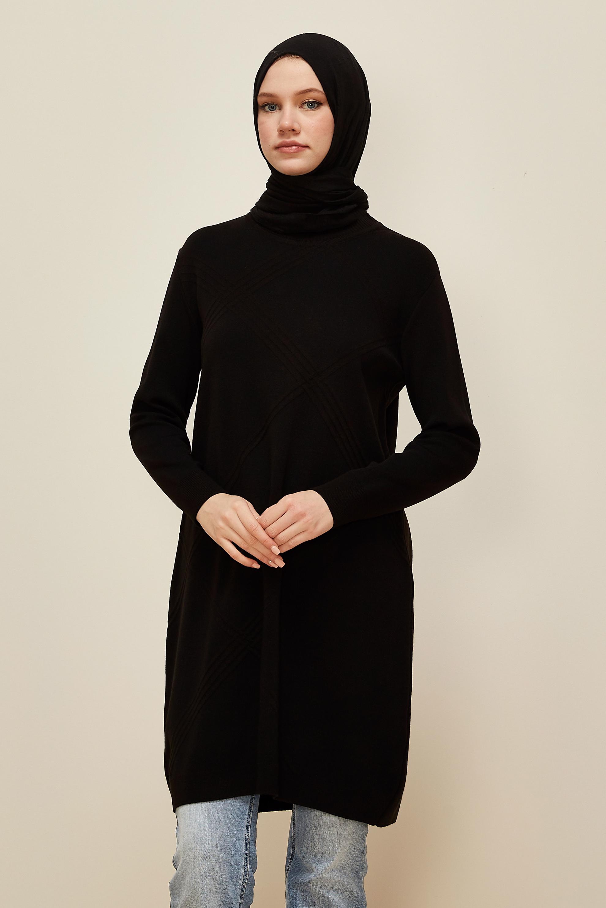 Tesettür giyim SİYAH TRİKO TUNİK 45803