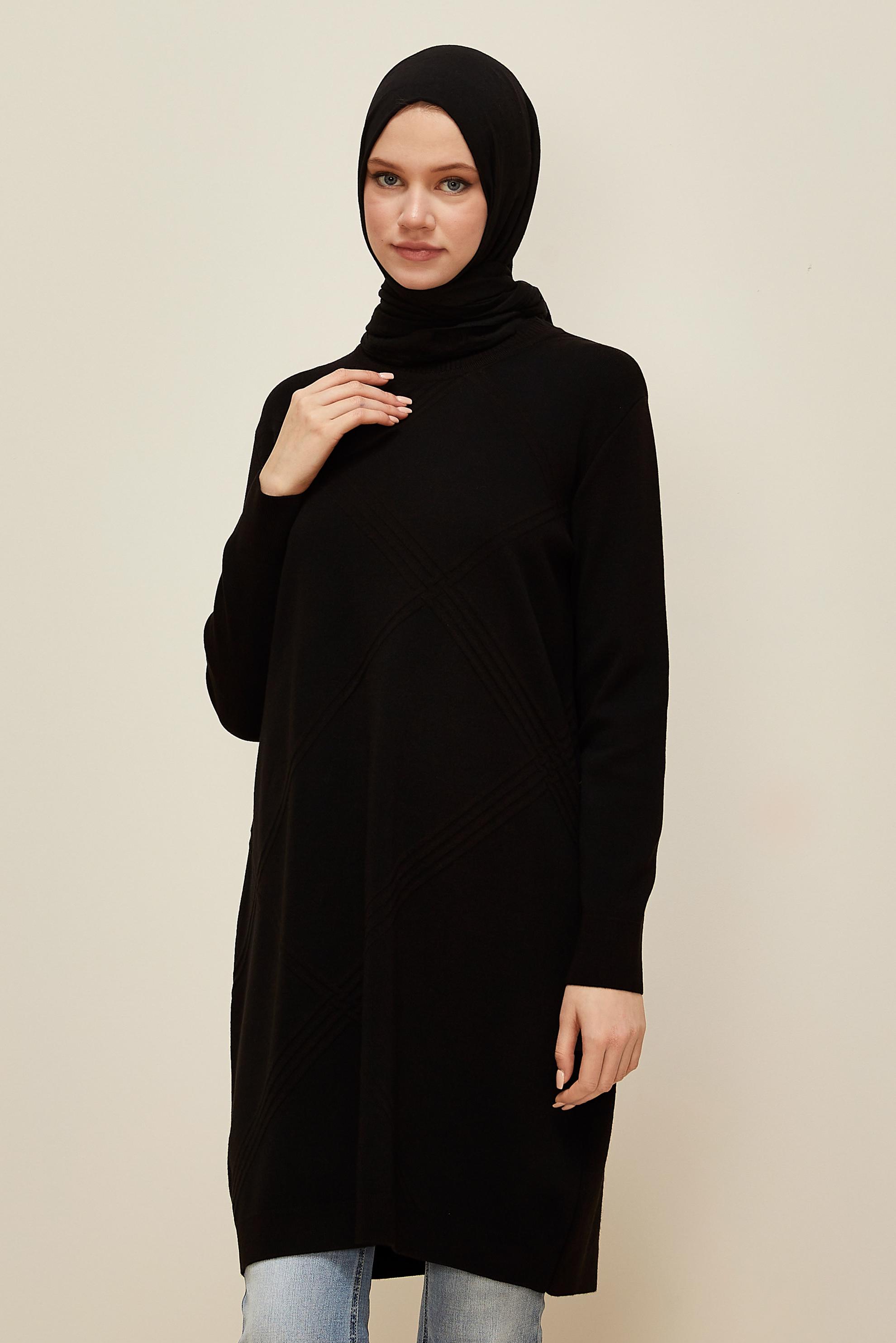 Tesettür giyim SİYAH TRİKO TUNİK 45803