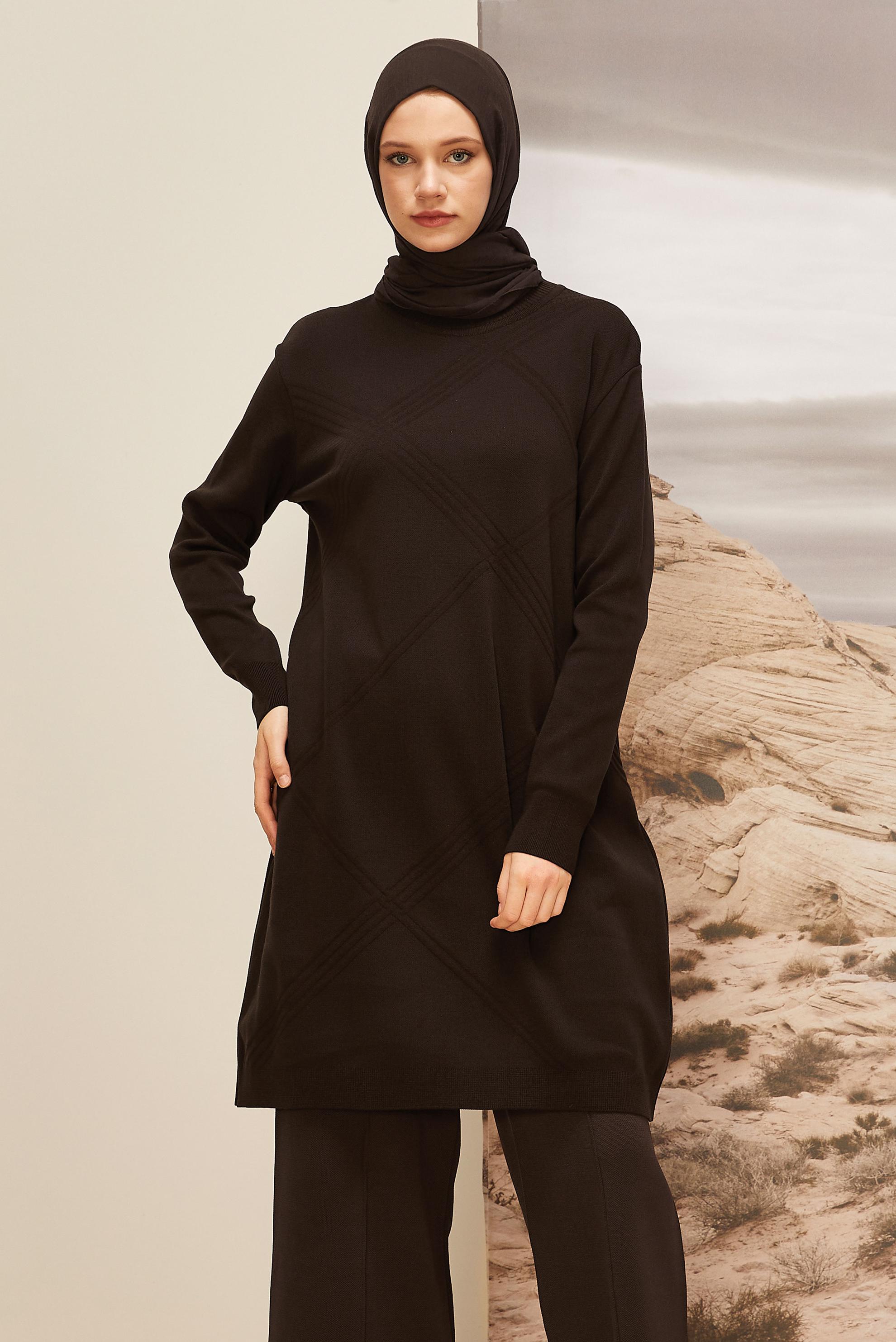 Tesettür giyim KAHVE TRİKO TUNİK 45803