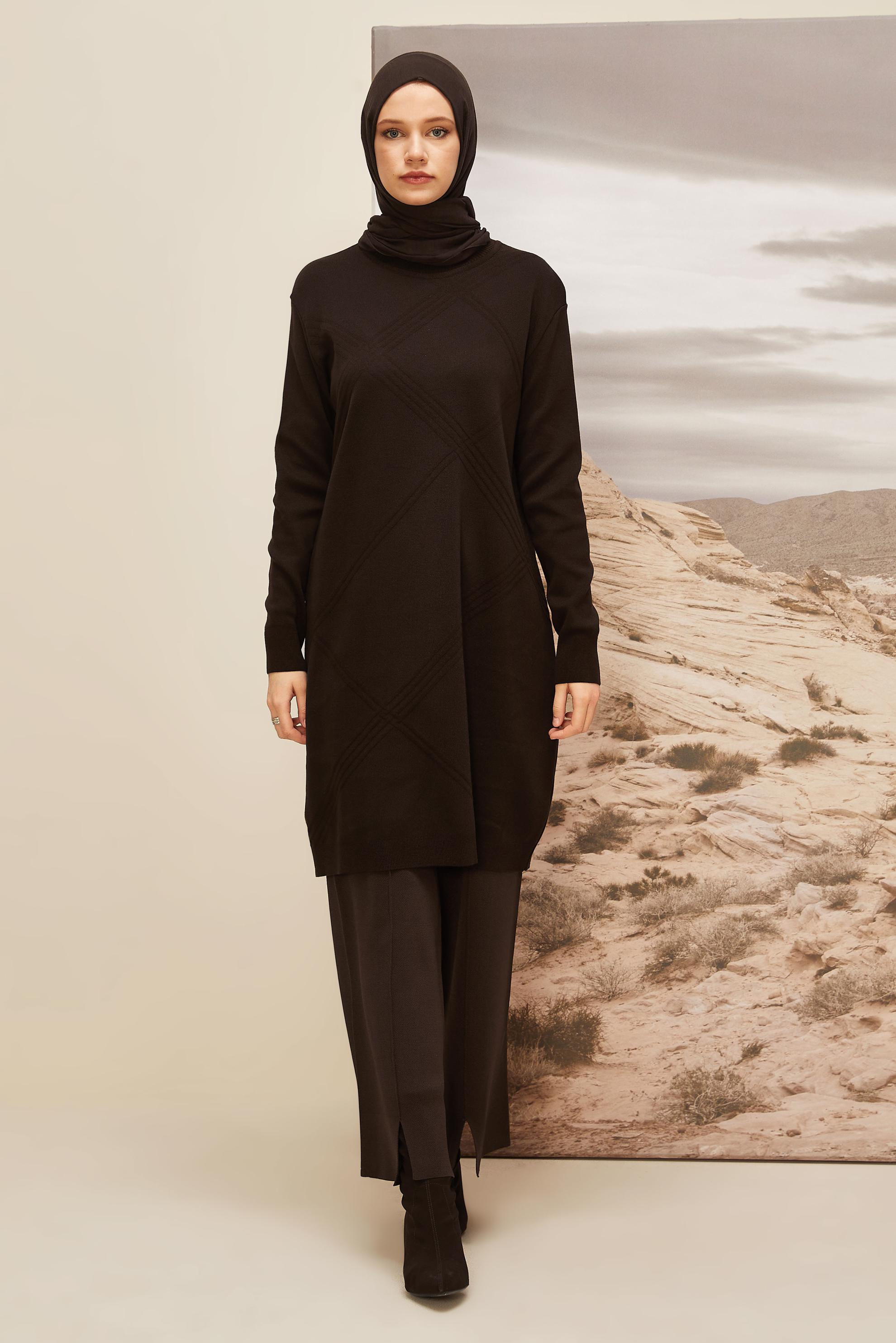 Tesettür giyim KAHVE TRİKO TUNİK 45803