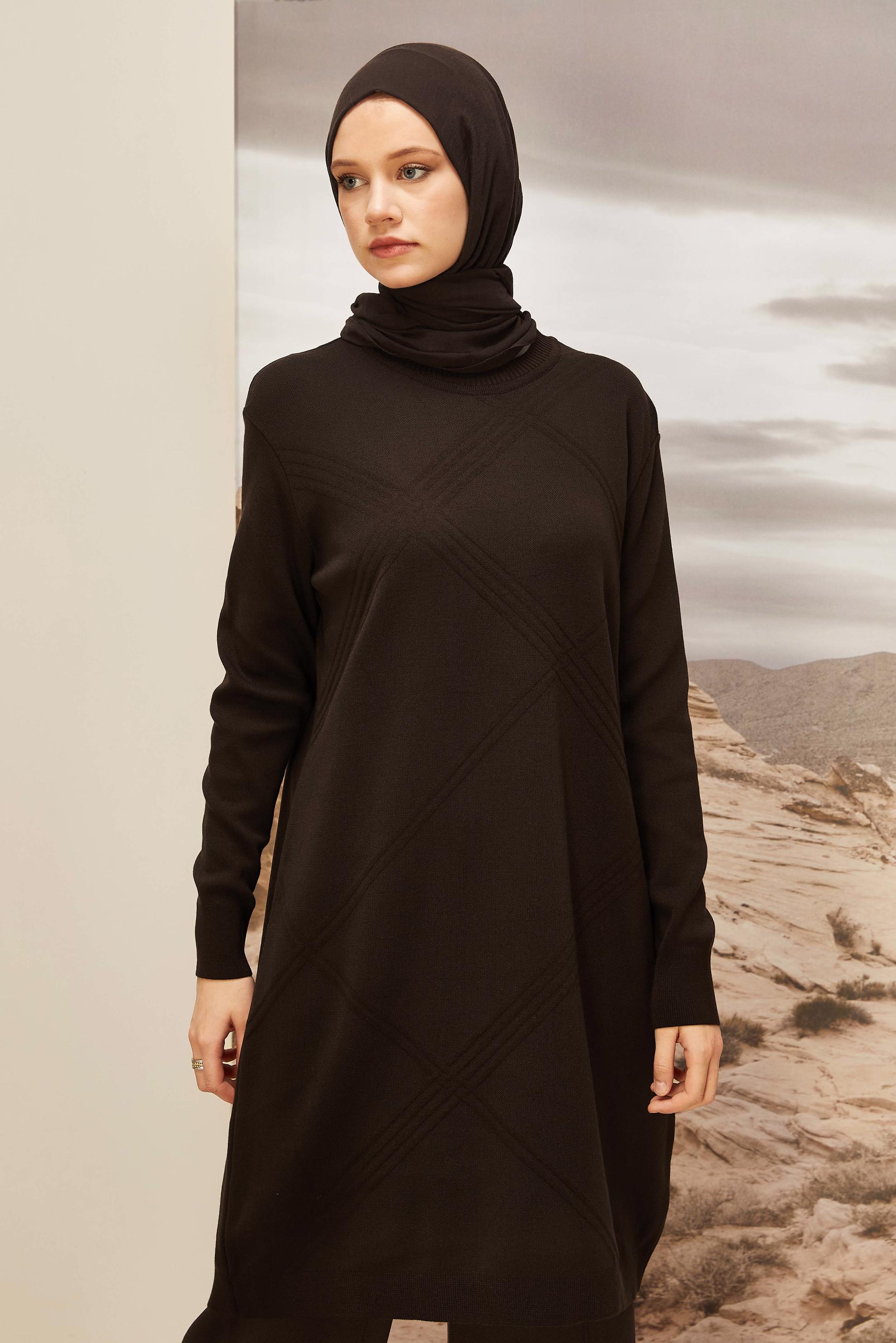 Tesettür giyim KAHVE TRİKO TUNİK 45803