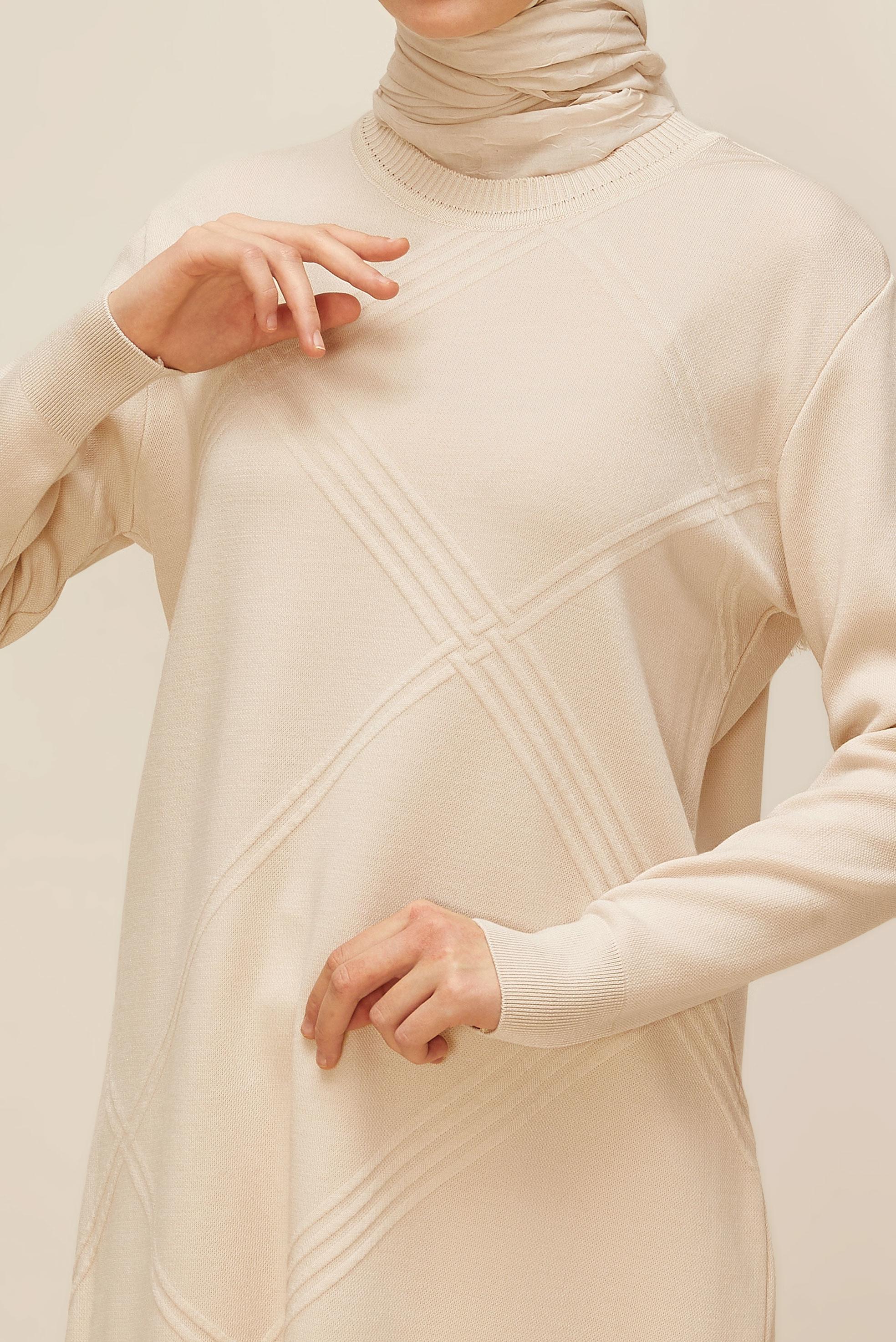 Tesettür giyim BEJ TRİKO TUNİK 45803