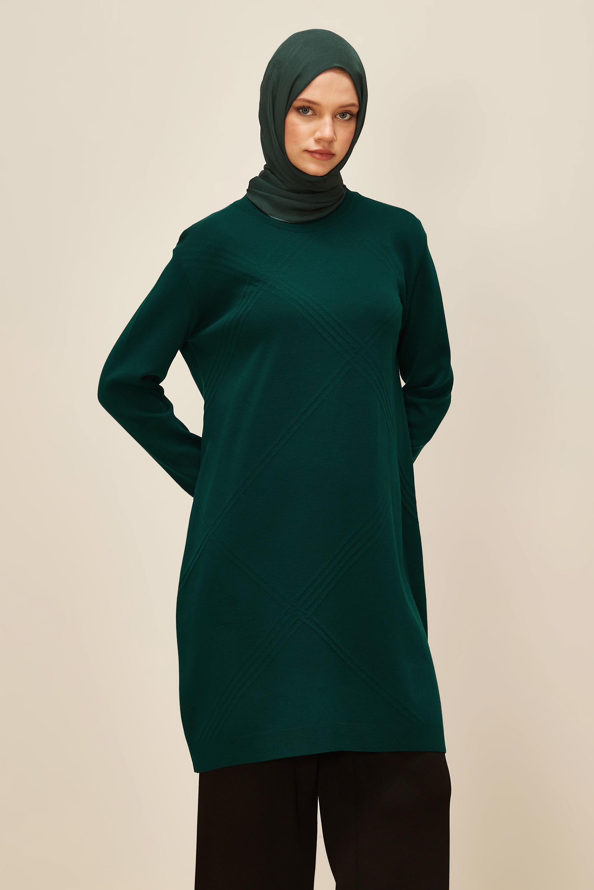 Tesettür giyim YEŞİL TRİKO TUNİK 45803