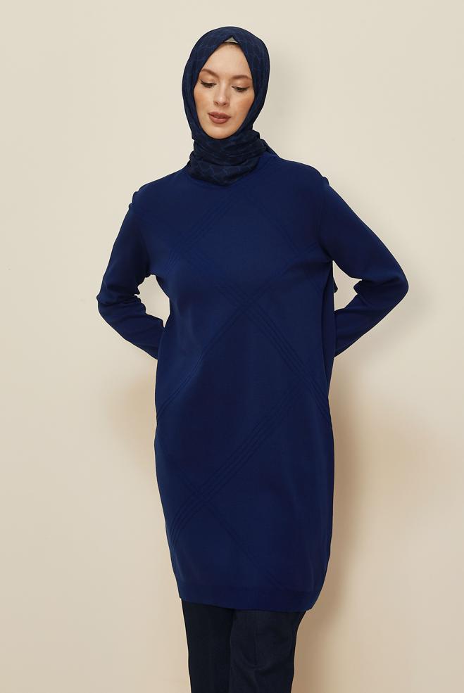 Tesettür giyim LACİVERT 45803 TRİKO TUNİK 40-48 - ALVİNA