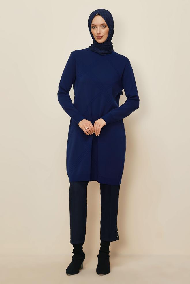 Tesettür giyim LACİVERT 45803 TRİKO TUNİK 40-48 - ALVİNA